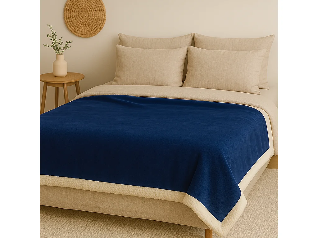 Plaid Sherpa Flanelle 480GSM 150X200 Bleu marine DECO ARTS