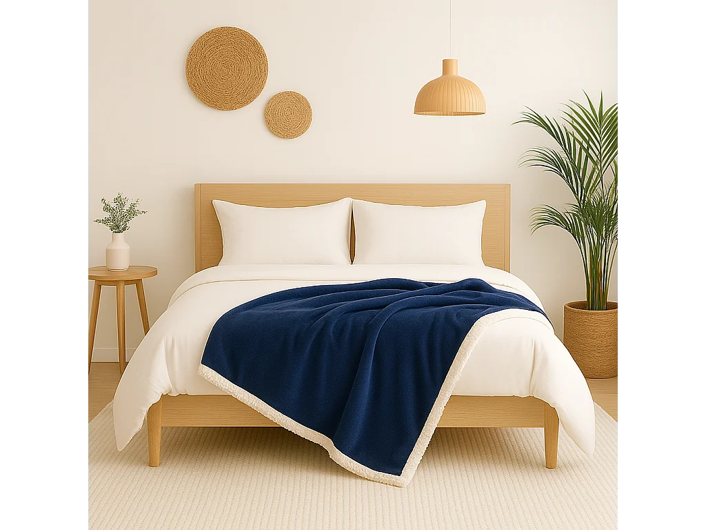 Plaid en sherpa flanelle 480 gsm  150X200 bleu marine