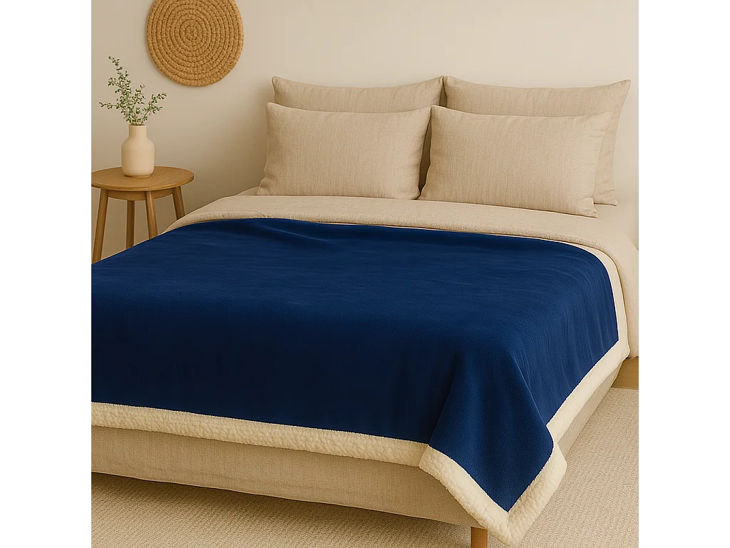 Plaid en sherpa flanelle 480 gsm  150X200 bleu marine