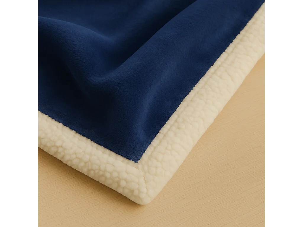 Plaid en sherpa flanelle 480 gsm  150X200 bleu marine