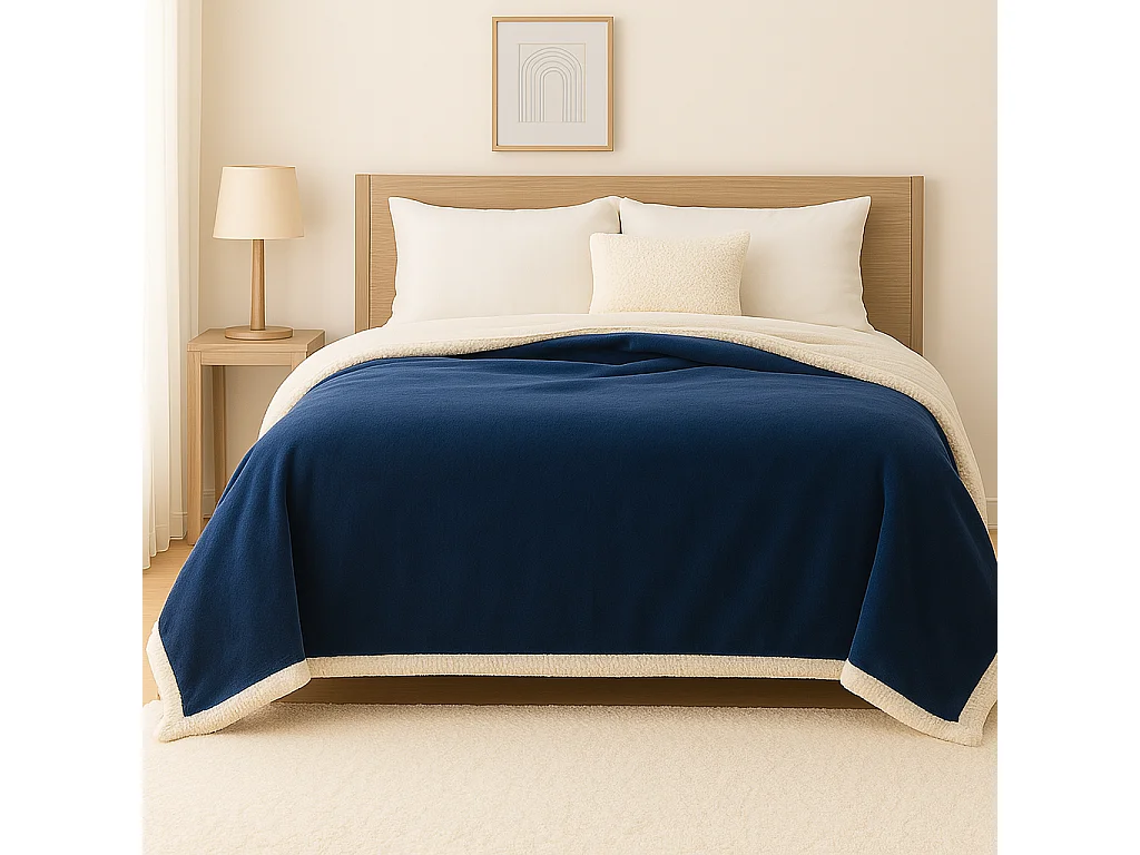 Plaid Sherpa Flanelle 480GSM 200x240 Bleu Marine DECO ARTS