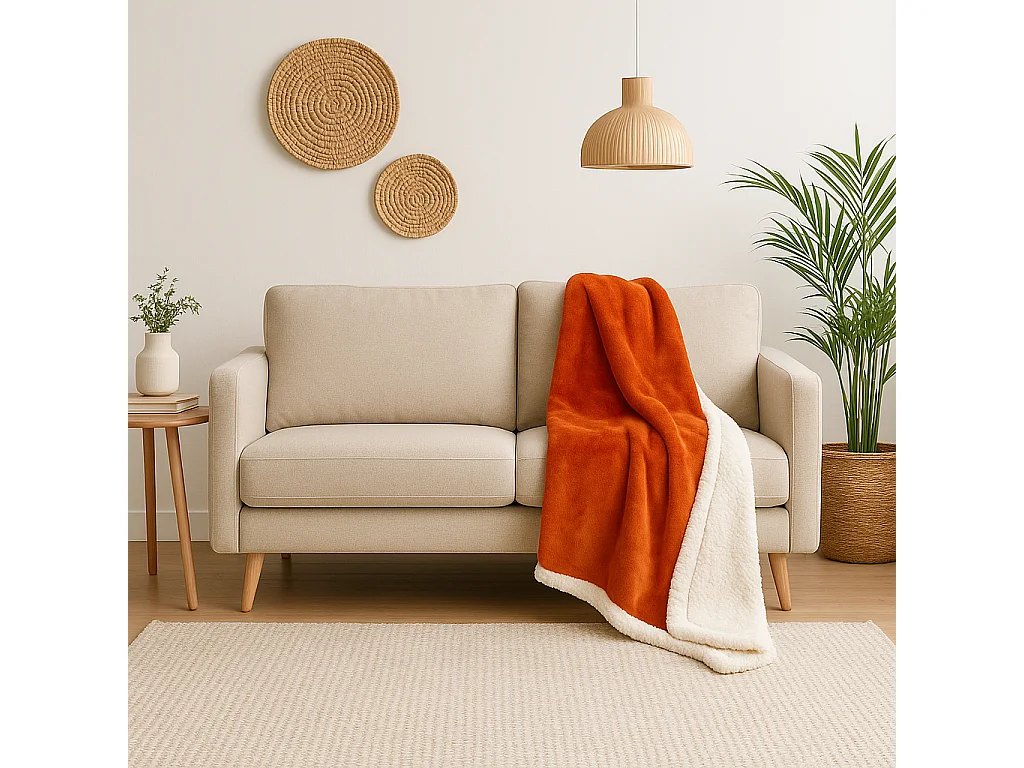 Plaid Sherpa Flanelle 480GSM 150X200 Terracotta DECO ARTS