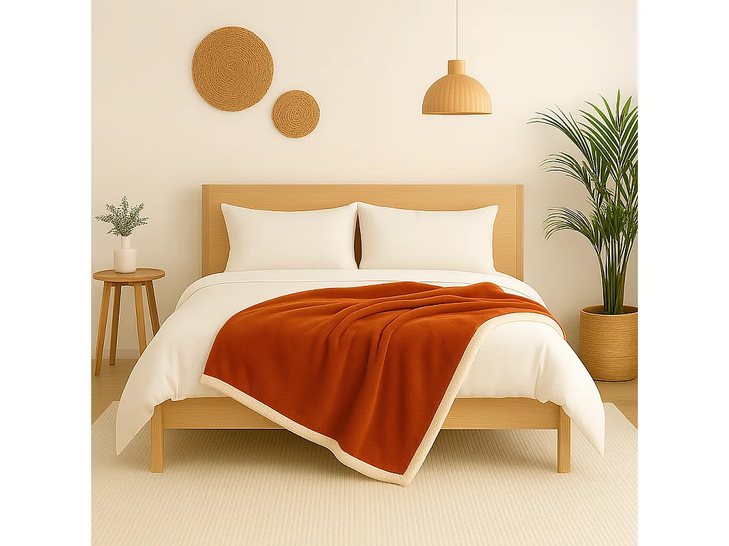 Plaid Sherpa Flanelle 480GSM 150X200 Terracotta DECO ARTS