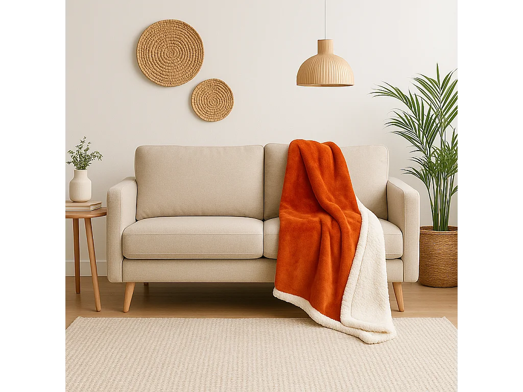 Plaid Sherpa Flanelle 480GSM 150X200 Terracotta