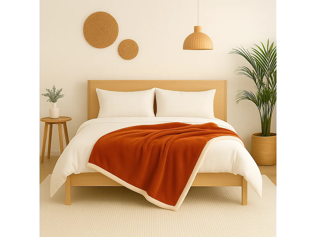 Plaid Sherpa Flanelle 480GSM 150X200 Terracotta