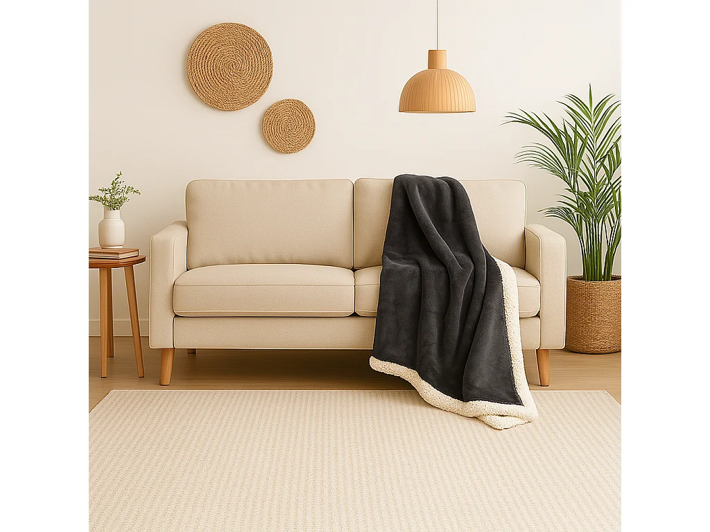 Plaid Sherpa Flanelle 480GSM 150X200 Gris Anthracite DECO ARTS