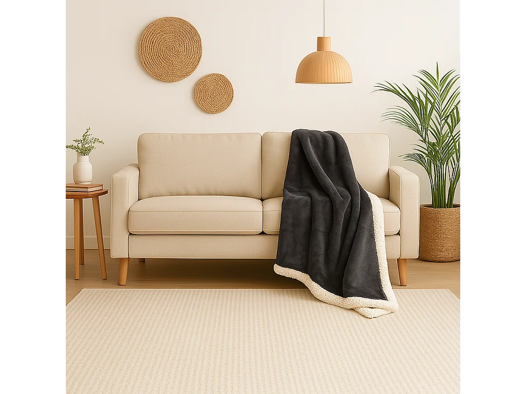 Plaid Sherpa Flanelle 480GSM 150X200 Gris Anthracite DECO ARTS