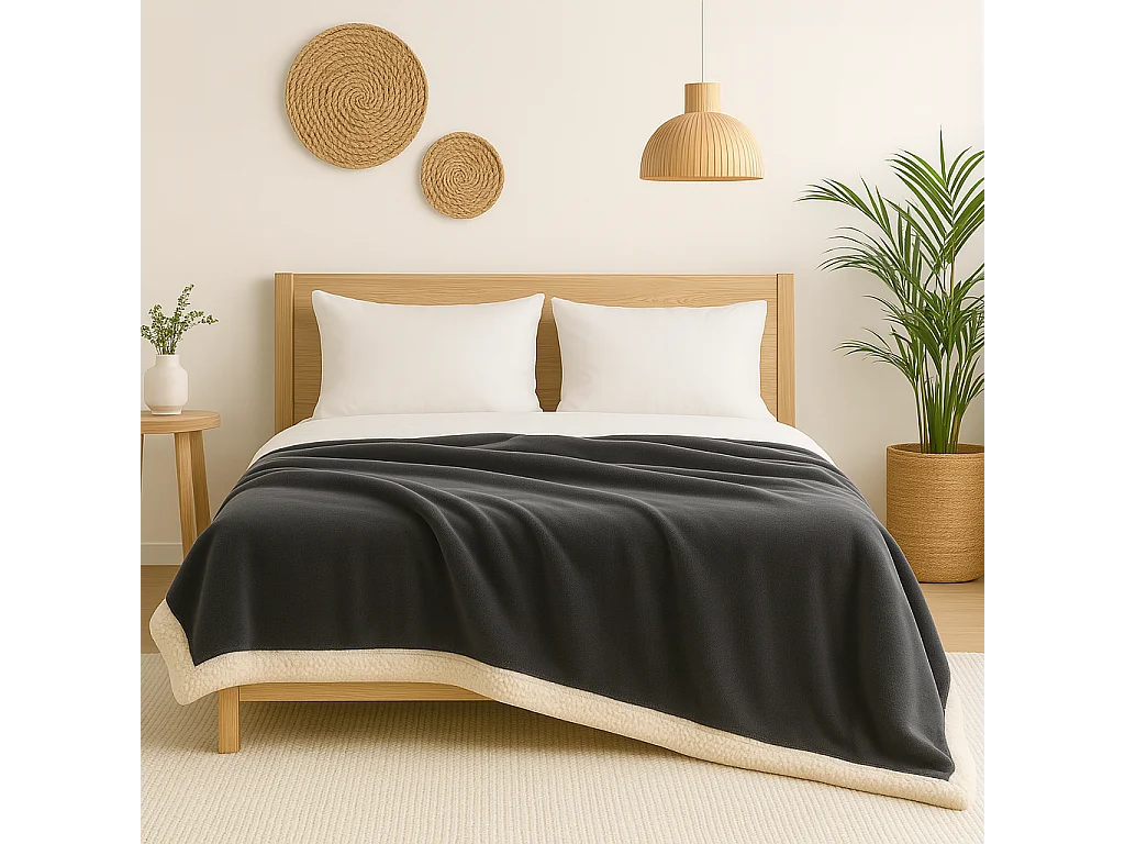 Plaid Sherpa Flanelle 480GSM 150X200 Gris Anthracite DECO ARTS