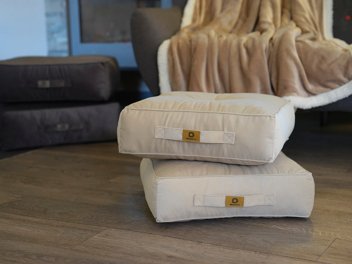 Lot de 2 coussins de sol en velours 40 x 40 x 14 cm lot de 2 - Gris clair