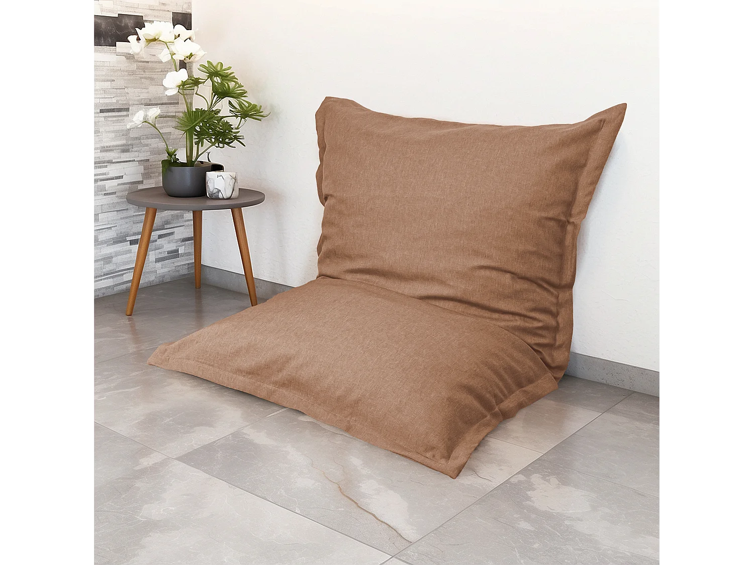 Pouf Intérieur XL - Housse effet Lin - 150x100cm - Marron