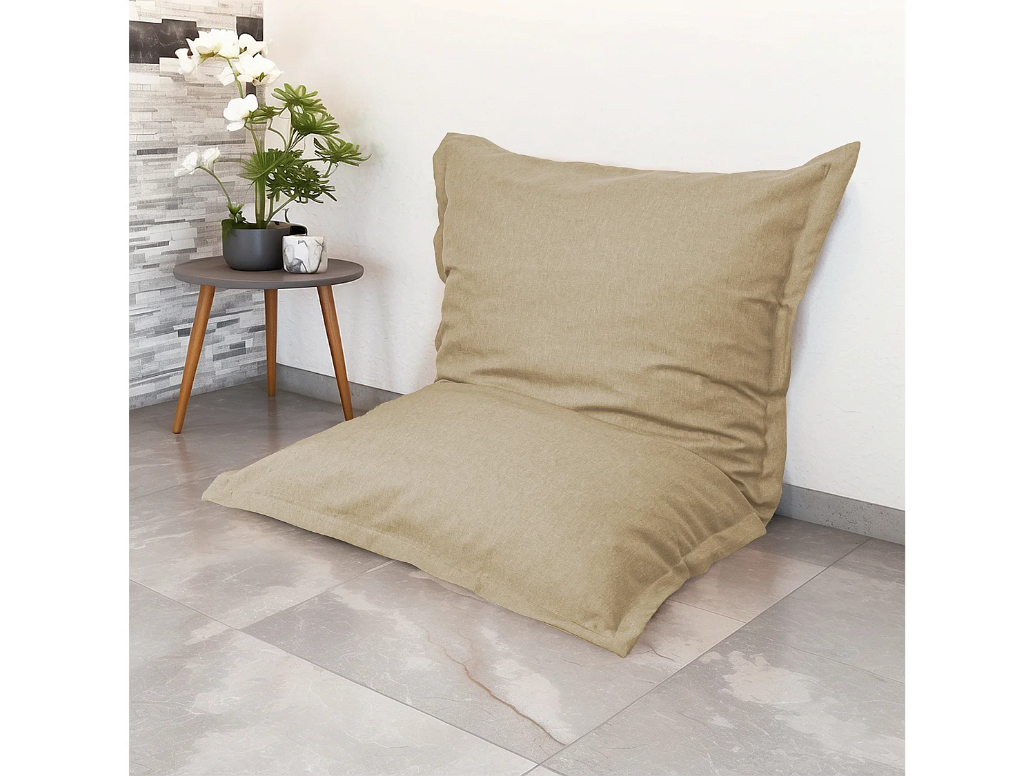 Pouf intérieur XL Housse effet lin beige 150x100cm