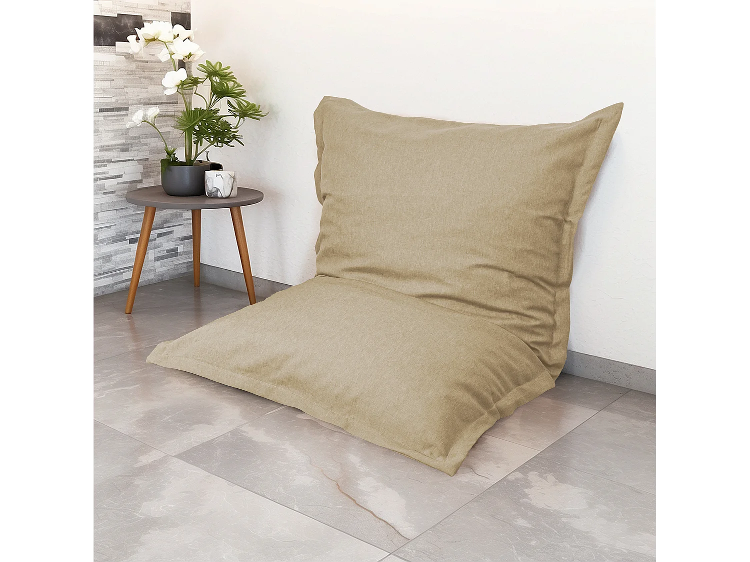Pouf Intérieur XL - Housse effet Lin - 150x100cm - Beige