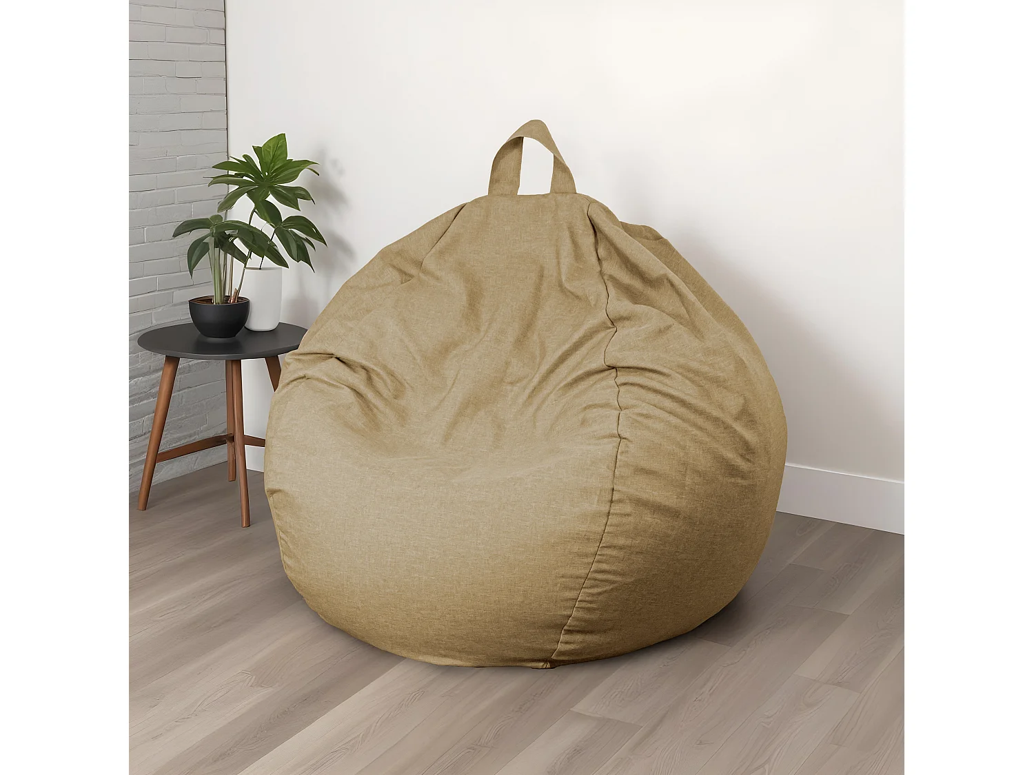 Pouf poire Géant XXL d'intérieur en tissu effet lin - 120x150 cm - Beige