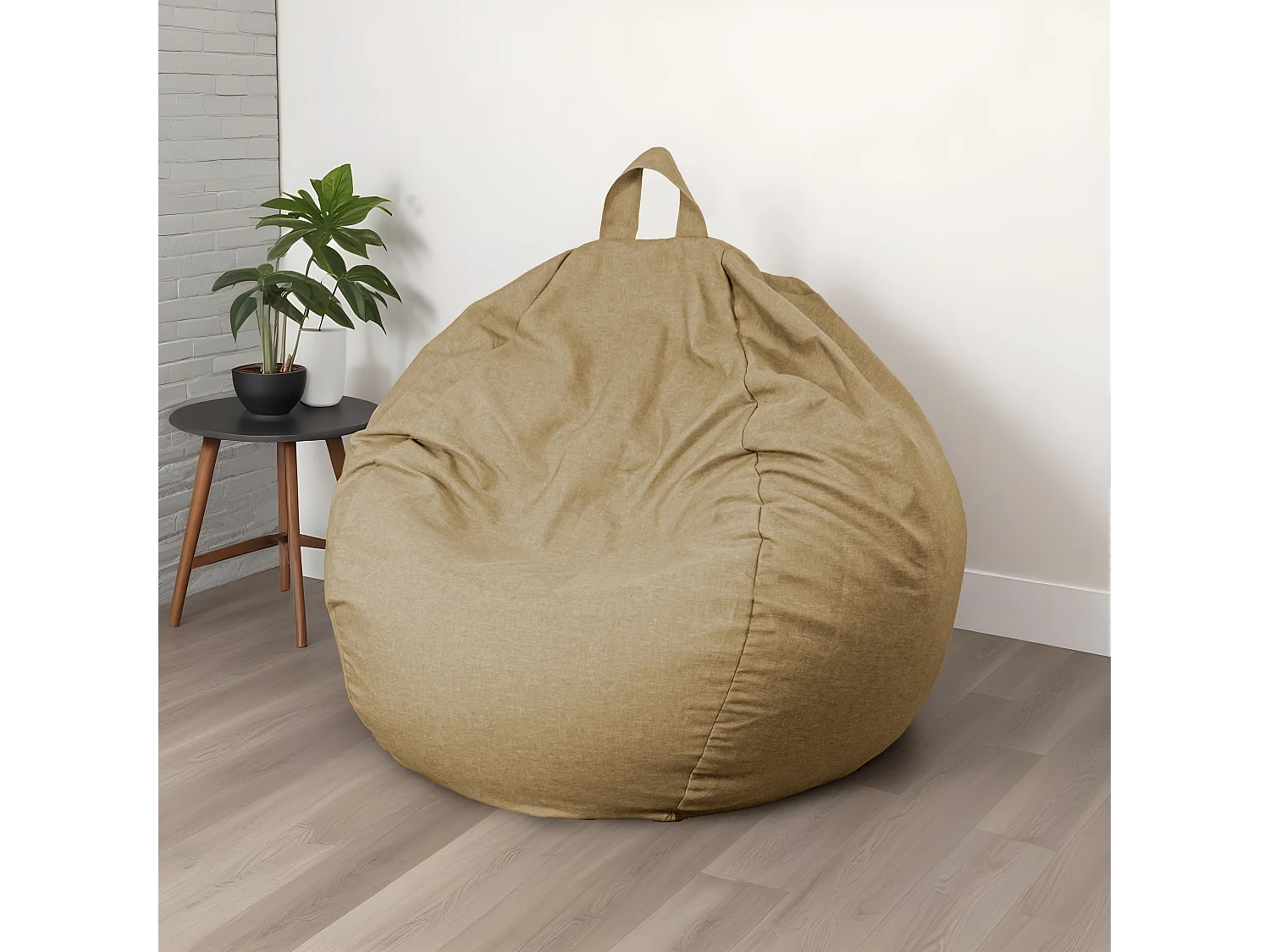 Pouf Poire Géant XXL tissu effet lin - 120x150 cm - Beige