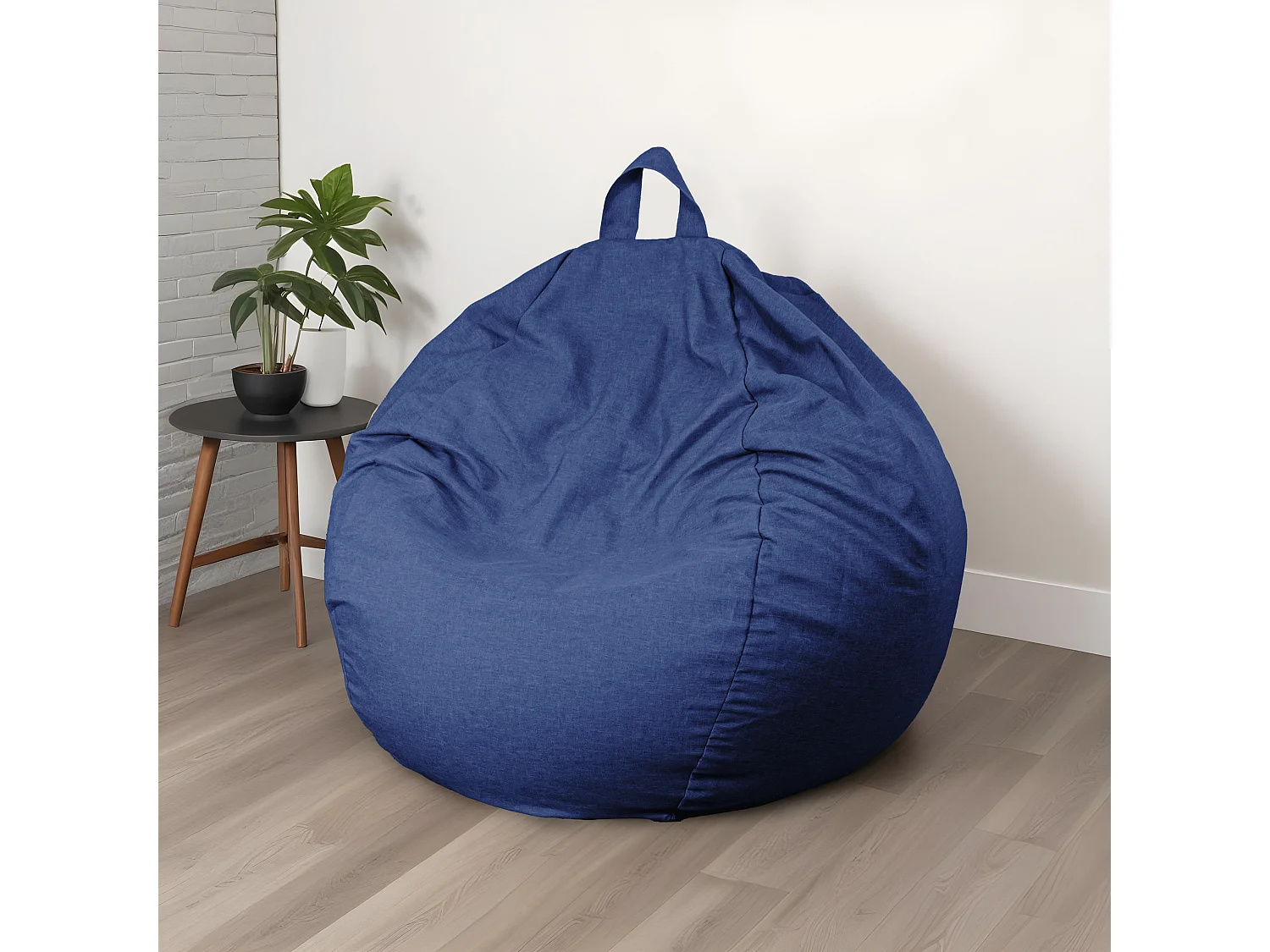 Pouf poire Géant XXL d'intérieur en tissu effet lin - 120x150 cm - Bleu indigo