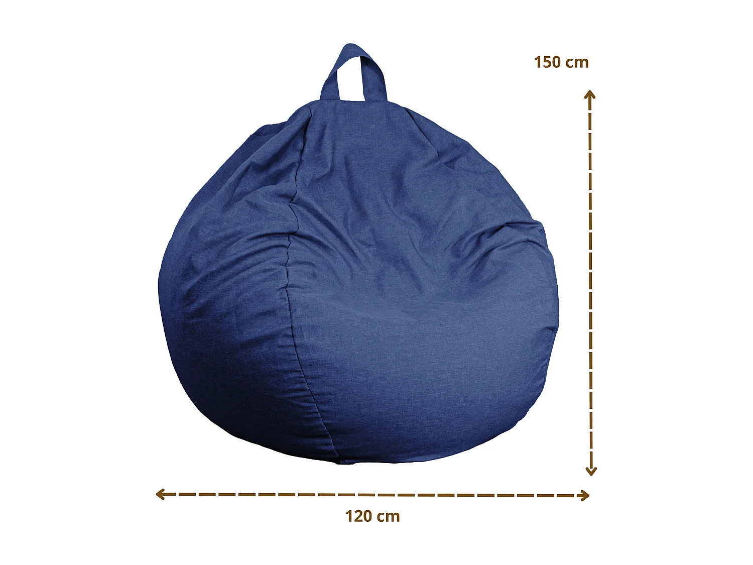 Pouf poire Géant XXL d'intérieur en tissu effet lin - 120x150 cm - Bleu indigo