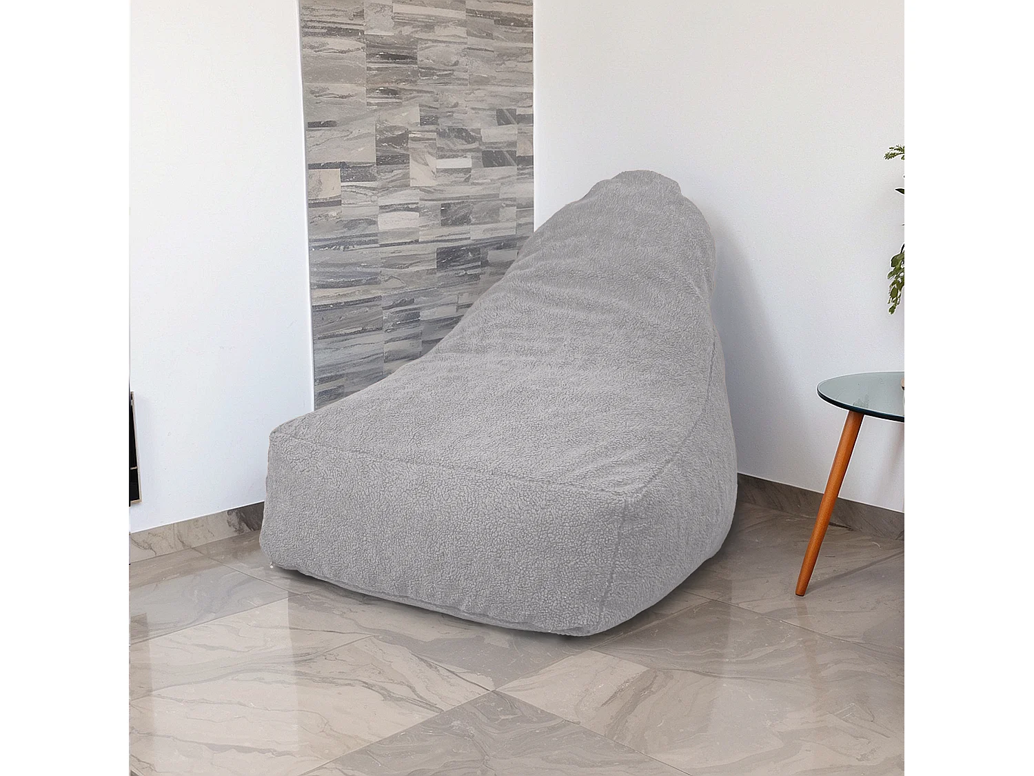 Pouf fauteuil XXL d'intérieur en tissu sherpa - 120x70x90 cm - Gris clair