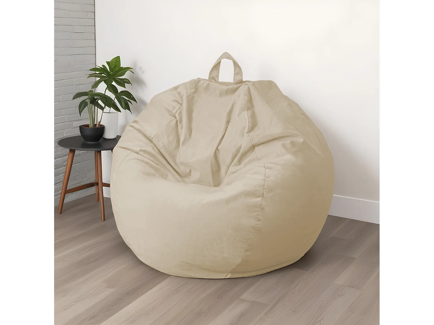 Pouf poire Géant XXL d'intérieur en tissu velours - 120x150 cm - Crême