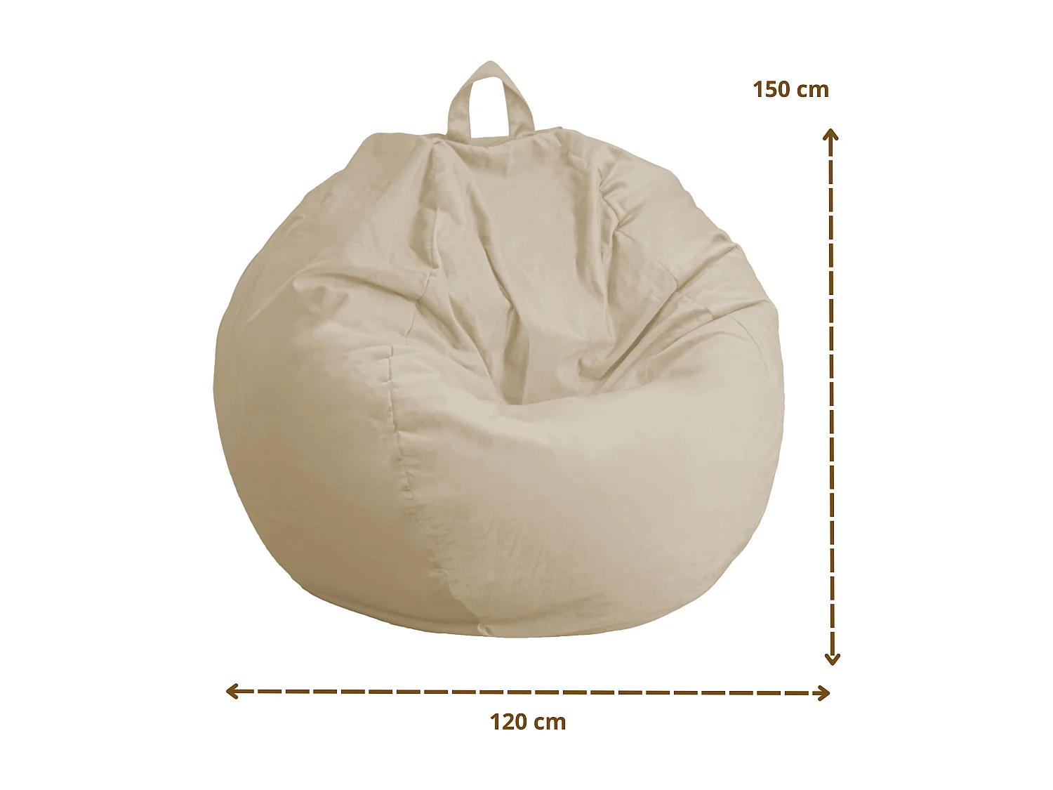 Pouf poire Géant XXL d'intérieur en tissu velours - 120x150 cm - Crême