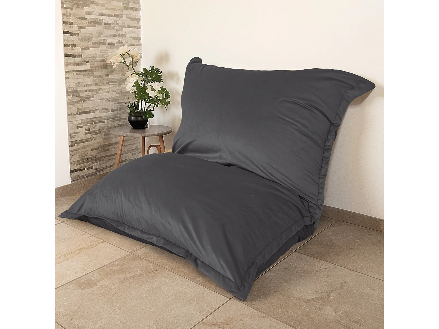 Pouf Intérieur XXL - Housse Velours - 190x155cm  - Gris