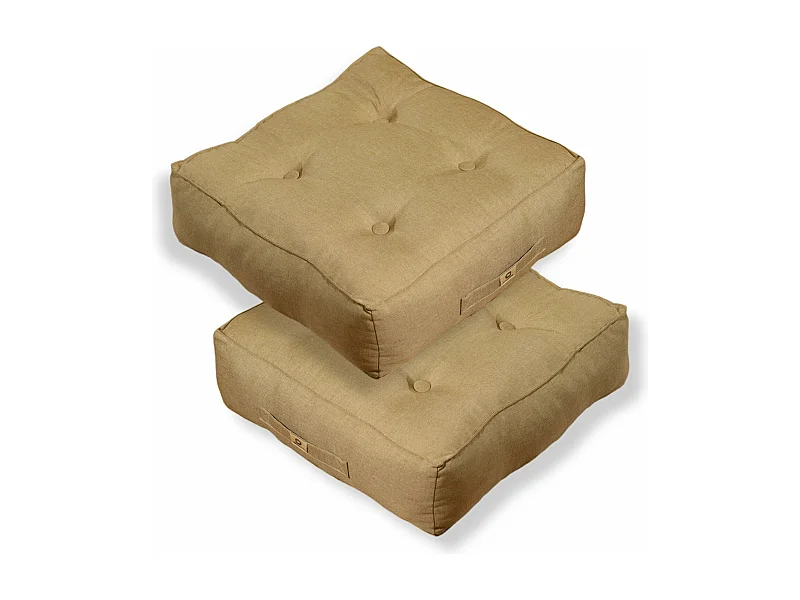 Lot de 2 coussins de sol effet lin 50 x 50 x 18 cm - beige