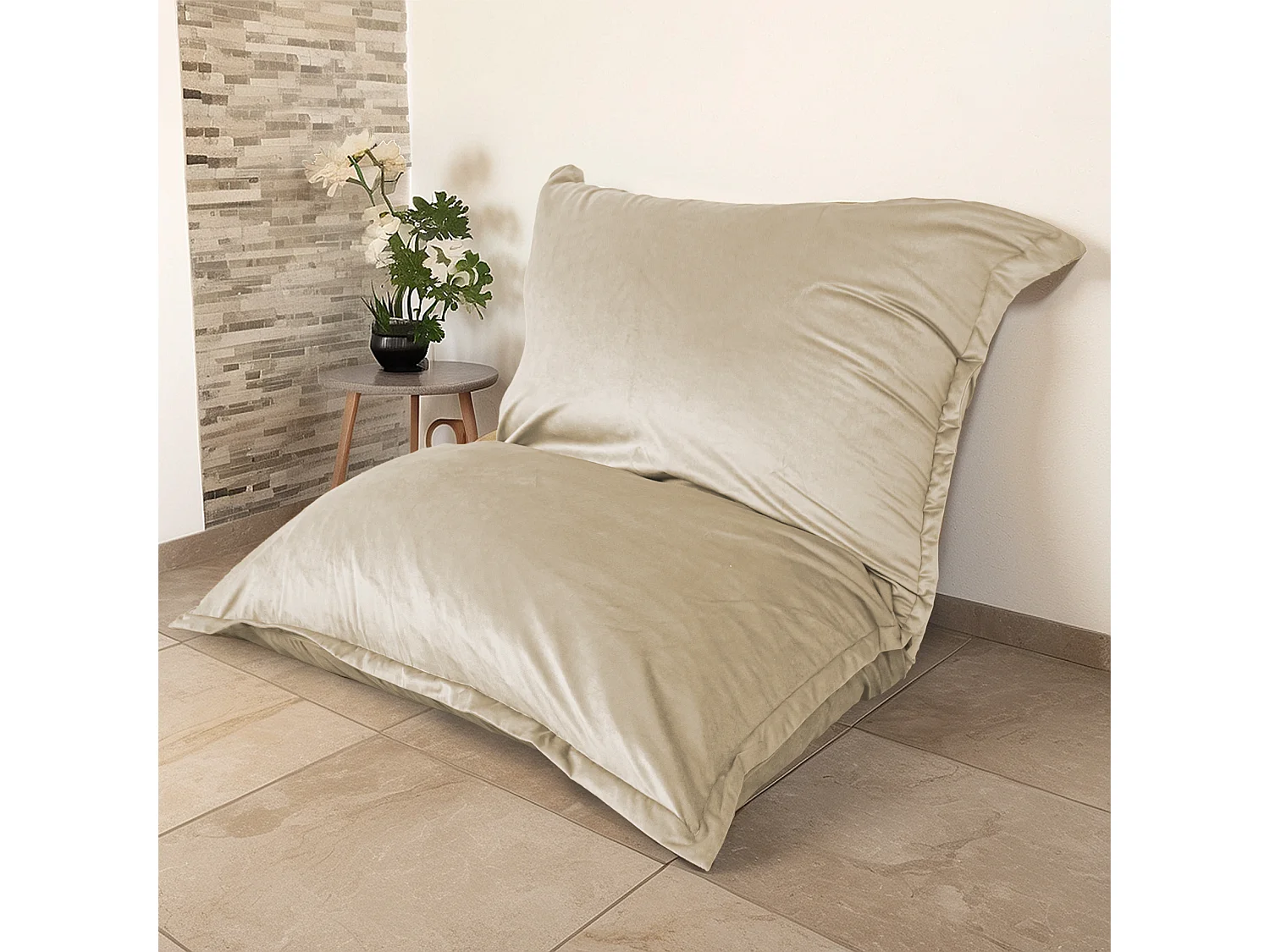Pouf intérieur XXL Housse en velours crême 190x155cm