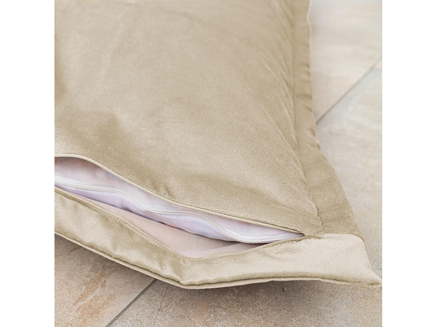 Pouf intérieur XXL Housse en velours crême 190x155cm