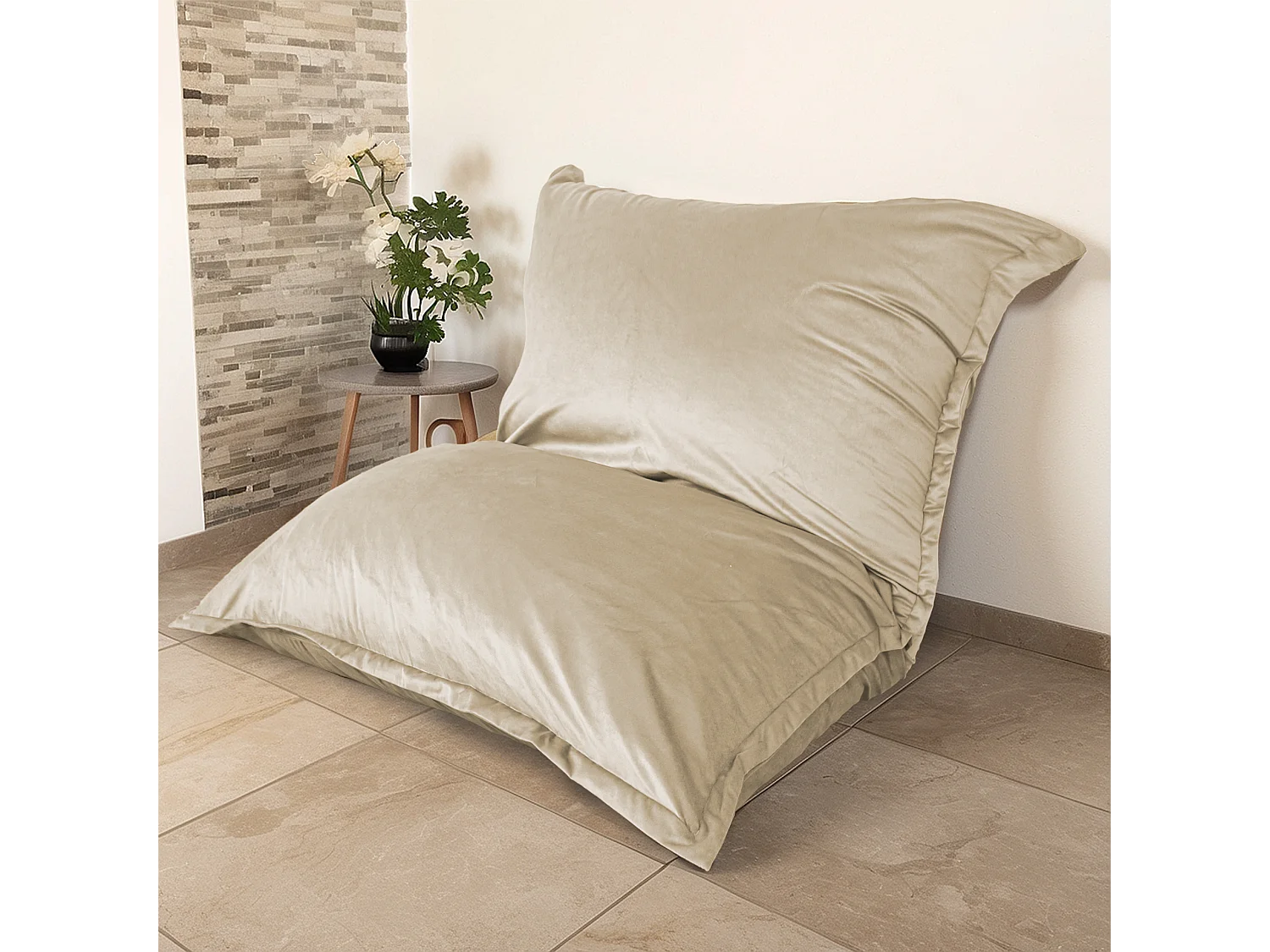 Pouf Intérieur XXL - Housse Velours - 190x155cm  - Crême