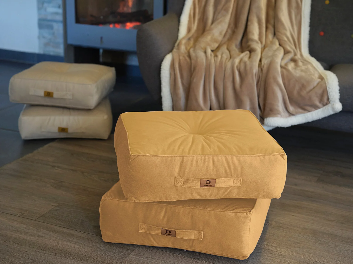 Lot de 2 coussins de sol en velours 54 x 54x 18 cm lot de 2 - beige