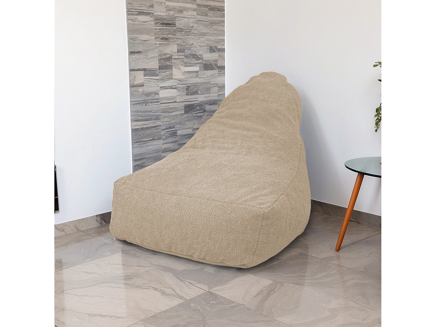 Pouf fauteuil XXL tissu sherpa - 120x70x90 cm - Beige