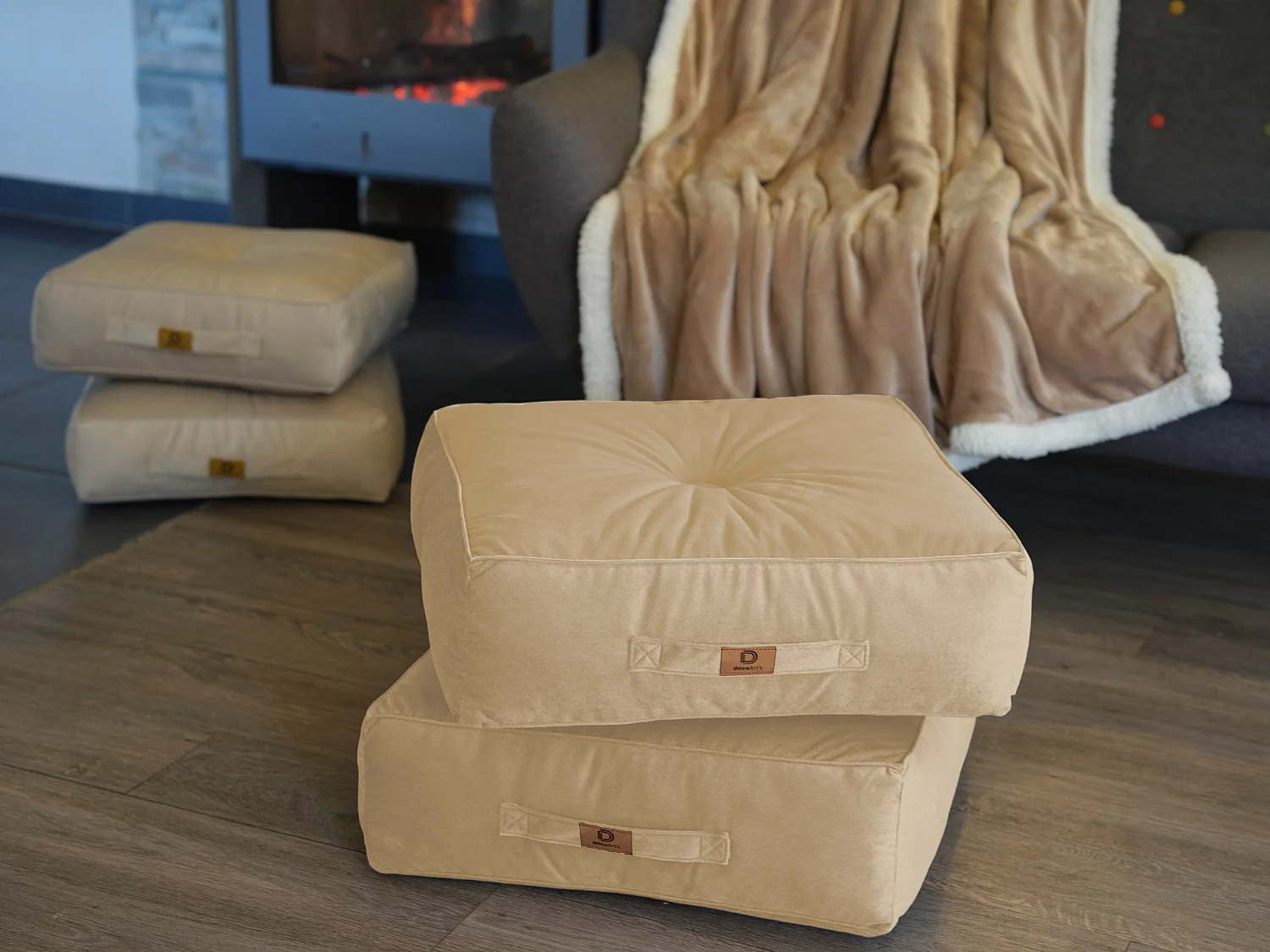 Lot de 2 coussins de sol en velours 54 x 54 x 18 cm lot de 2 - crème