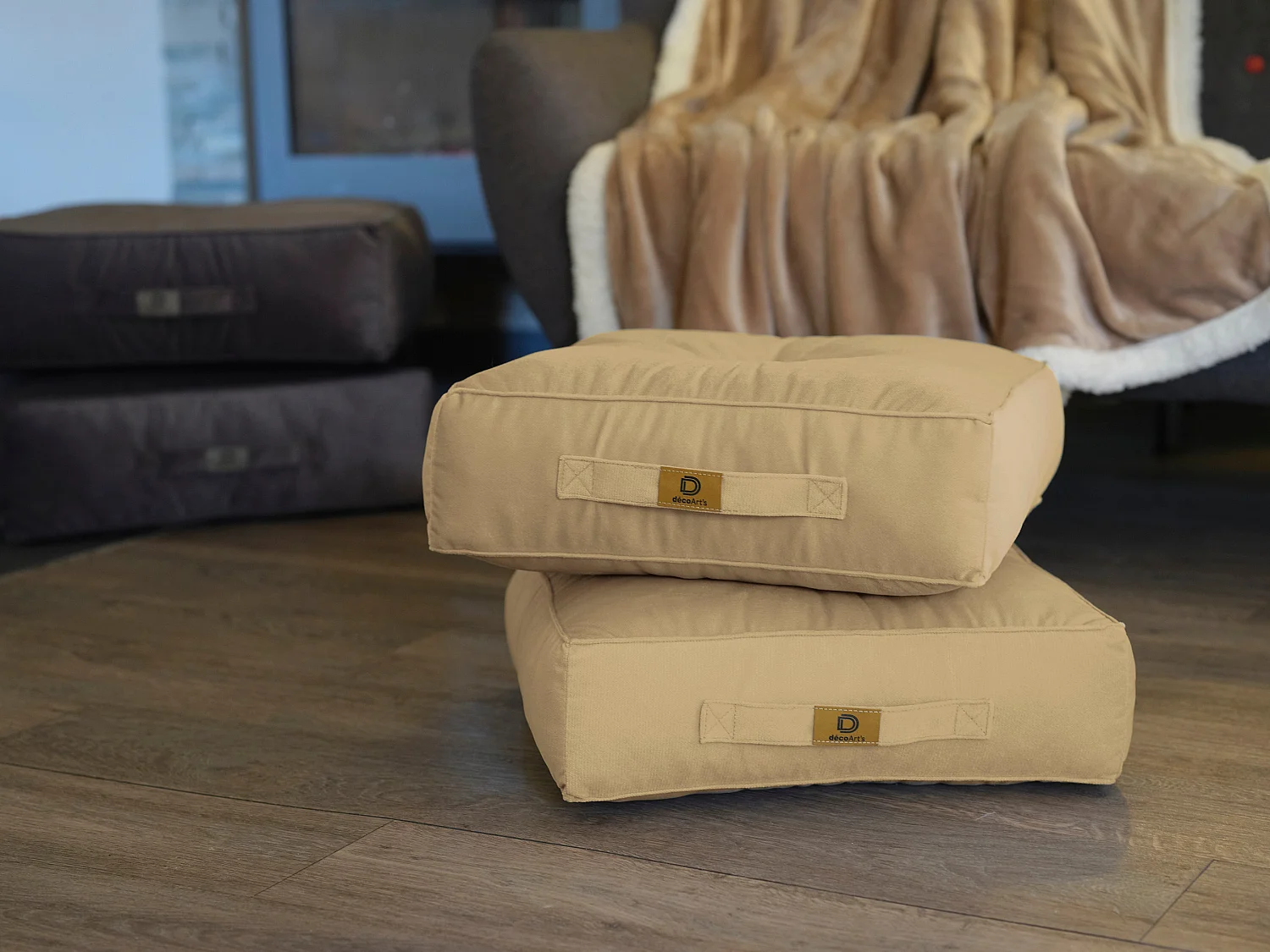 Lot de 2 coussins de sol en velours 40 x 40 x 14 cm lot de 2 - Creme