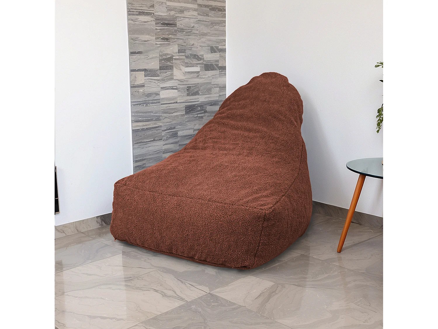 Pouf fauteuil XXL d'intérieur en tissu sherpa - 120x70x90 cm - Terracotta