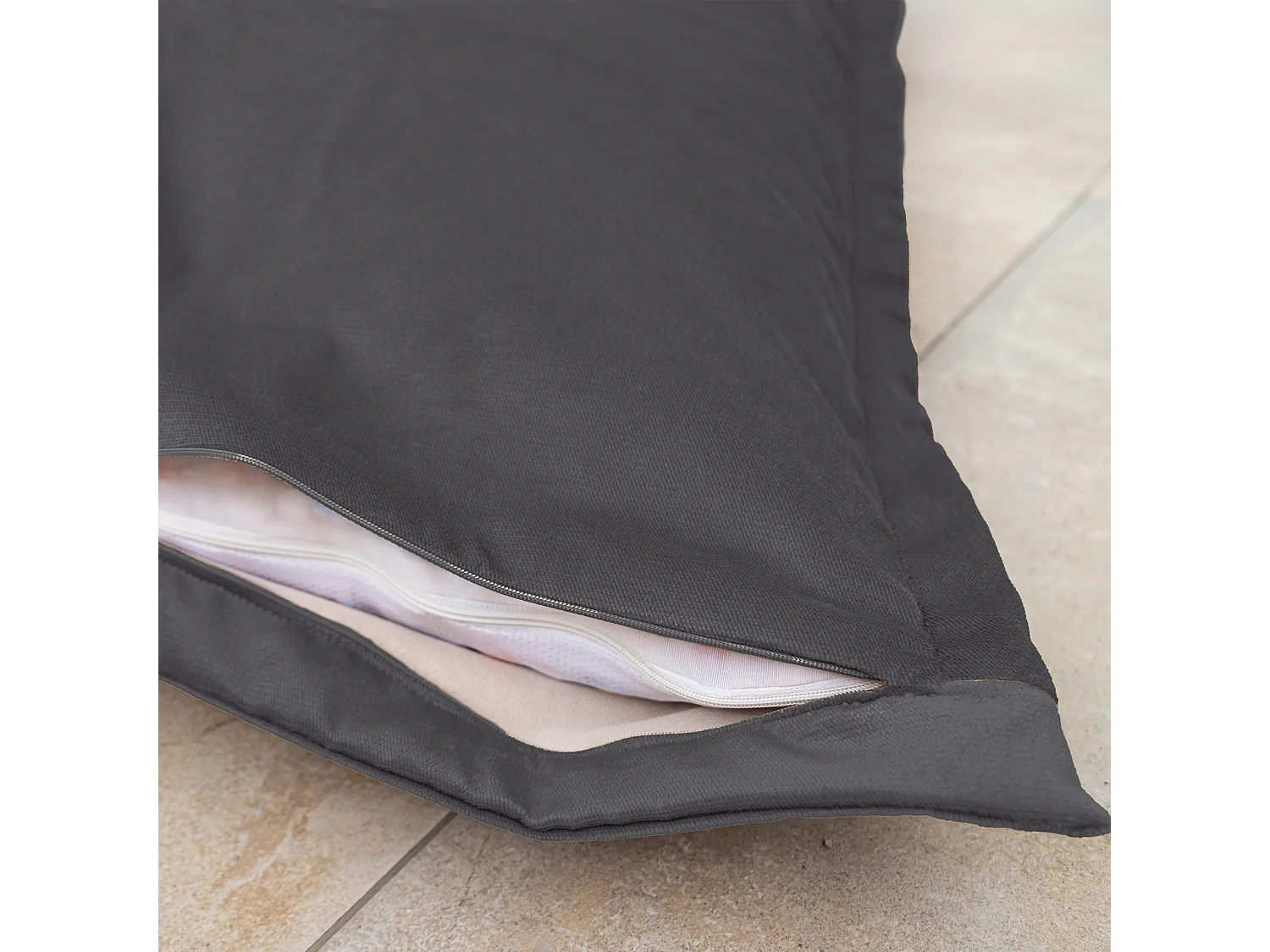 Pouf intérieur XL Housse en velours gris foncé 150x100cm