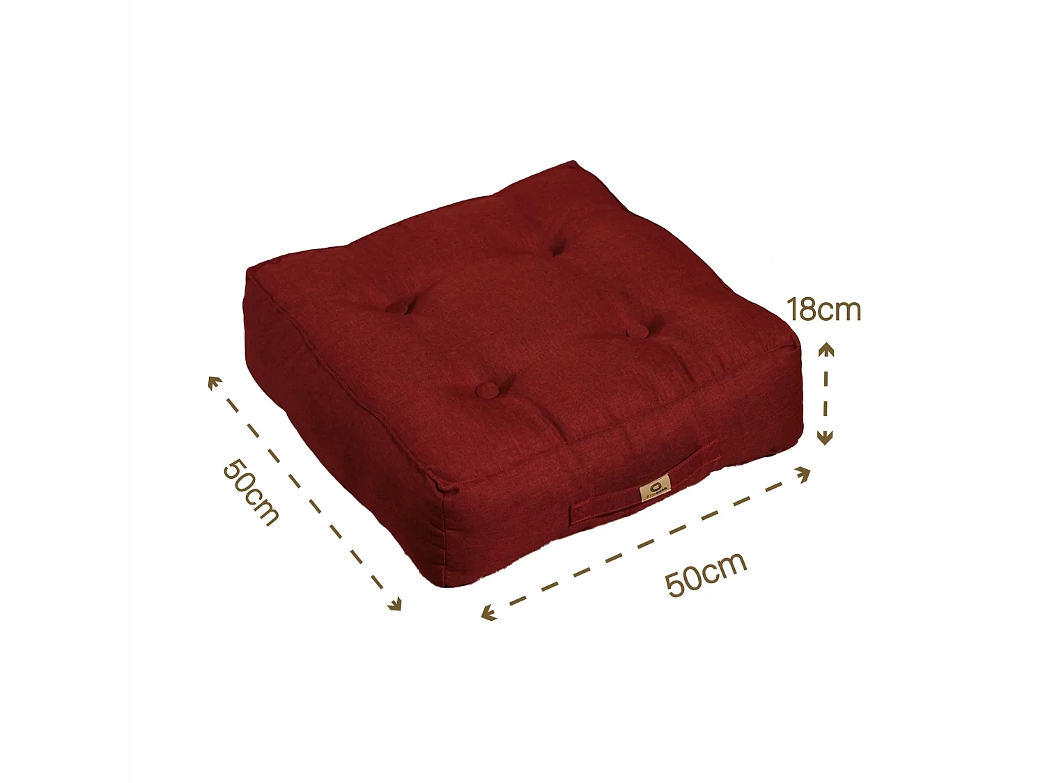 Lot de 2 coussins de sol effet lin 50 x 50 x 18 cm - rouge