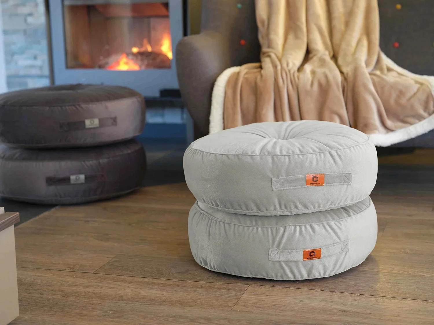 Lot de 2 coussins de sol en velours diamètre 60 lot de 2 - gris clair