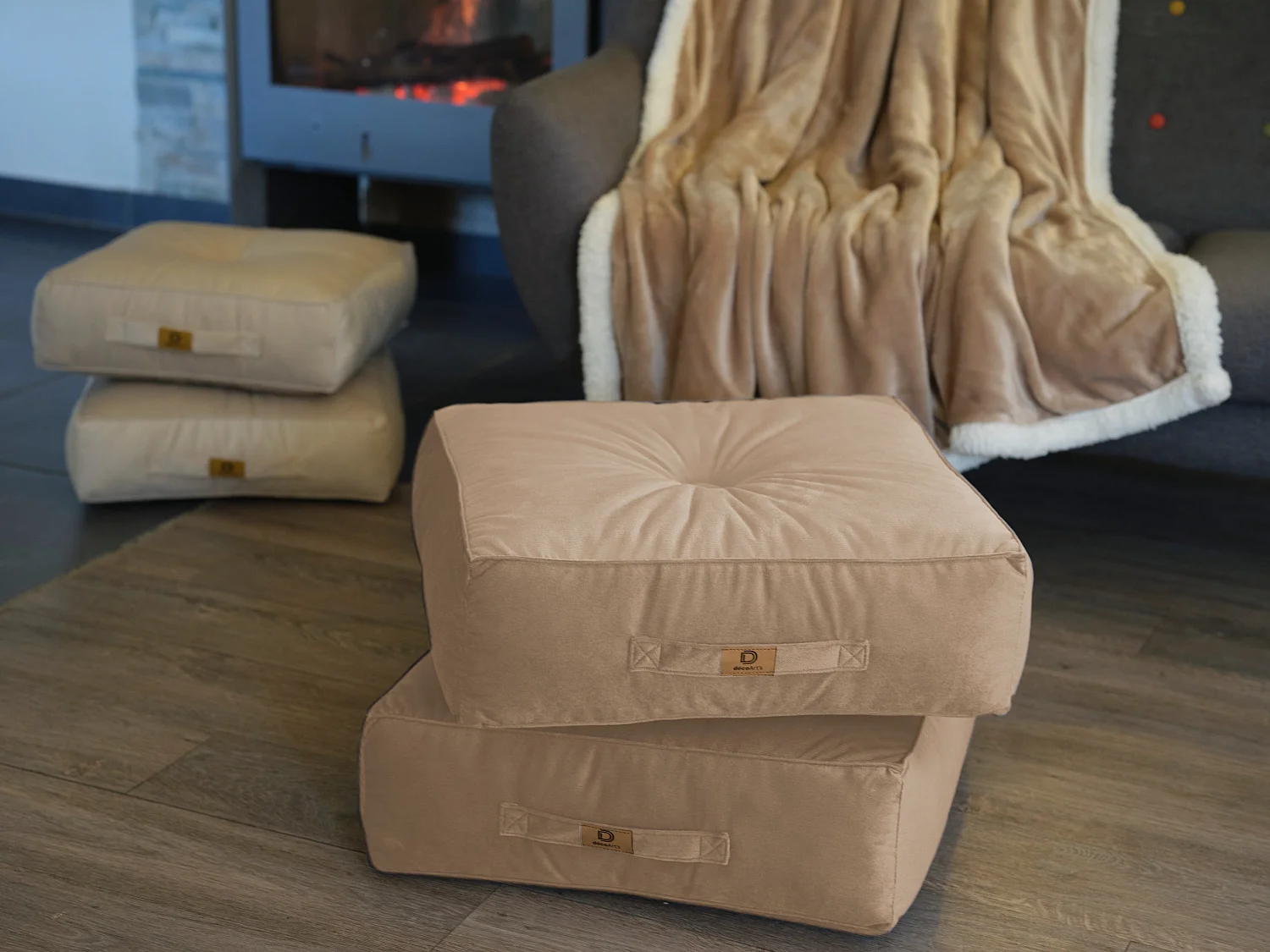 Lot de 2 coussins de sol en velours 54 x 54 x 18 cm lot de 2 - gris clair