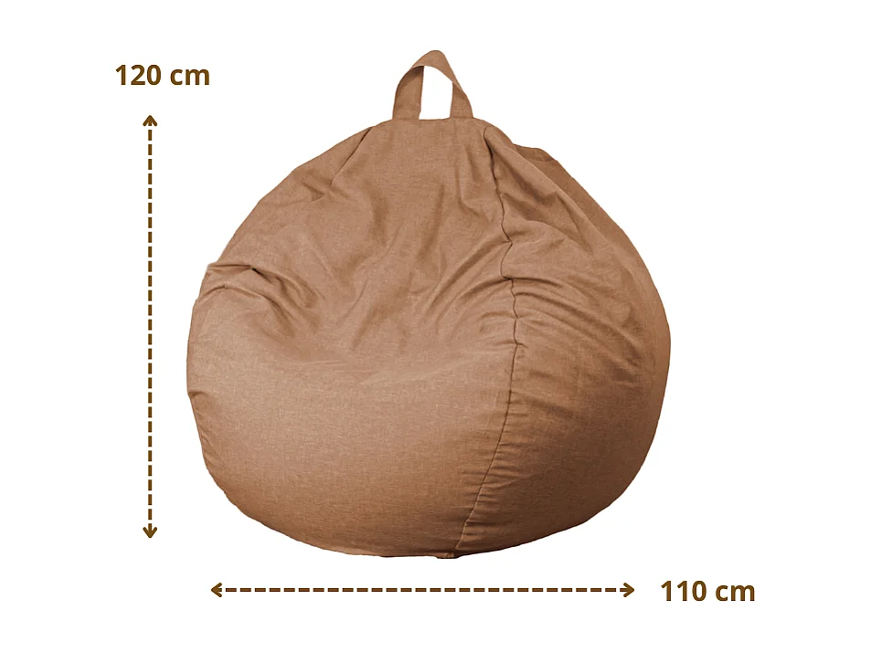 Pouf poire XL d'intérieur en tissu effet lin - 110x120 cm - Marron clair