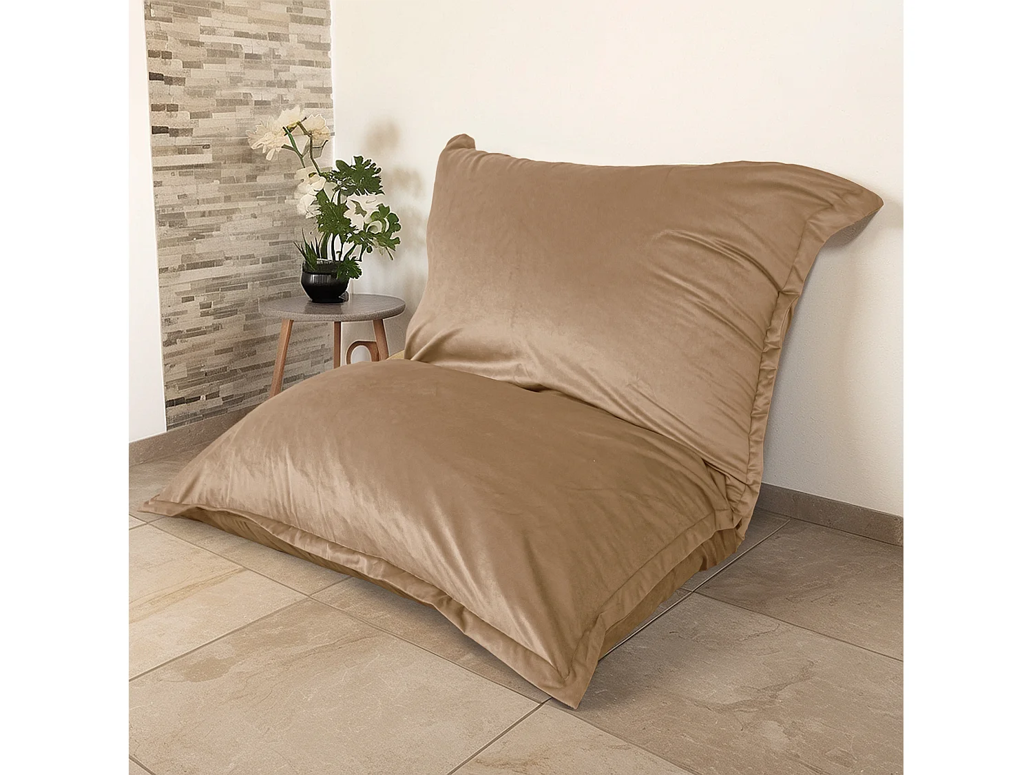 Pouf intérieur XXL Housse en velours beige 190x155cm
