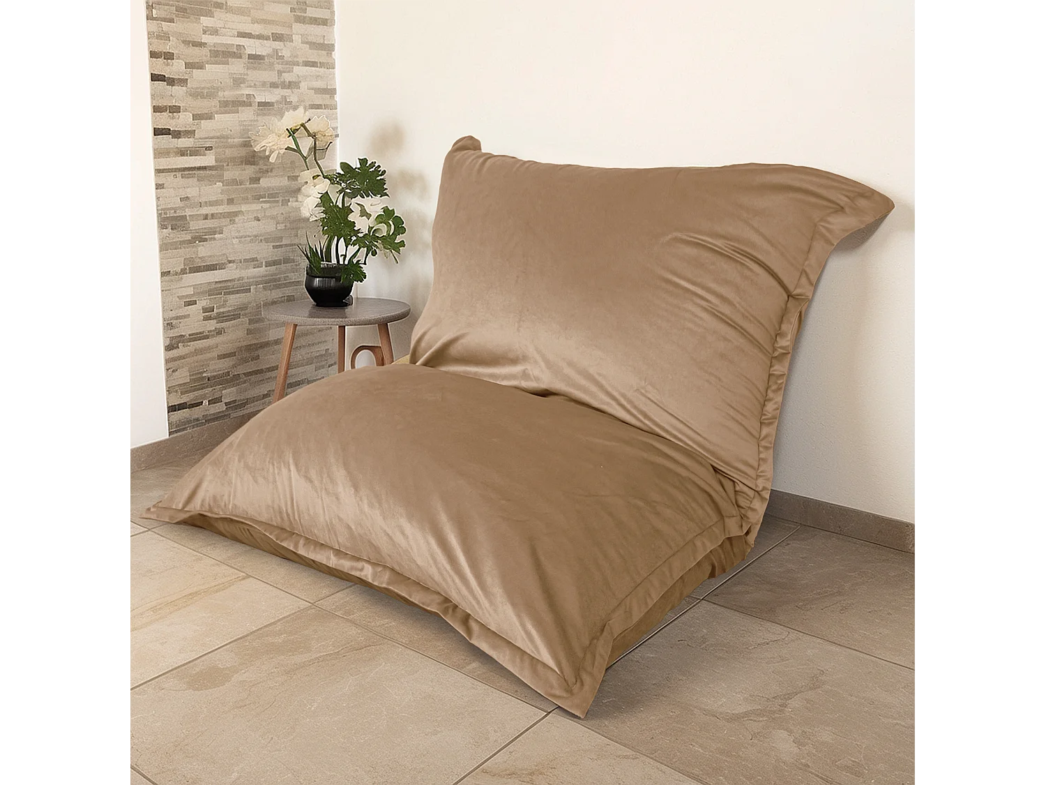 Pouf Intérieur XXL - Housse Velours - 190x155cm  - Beige