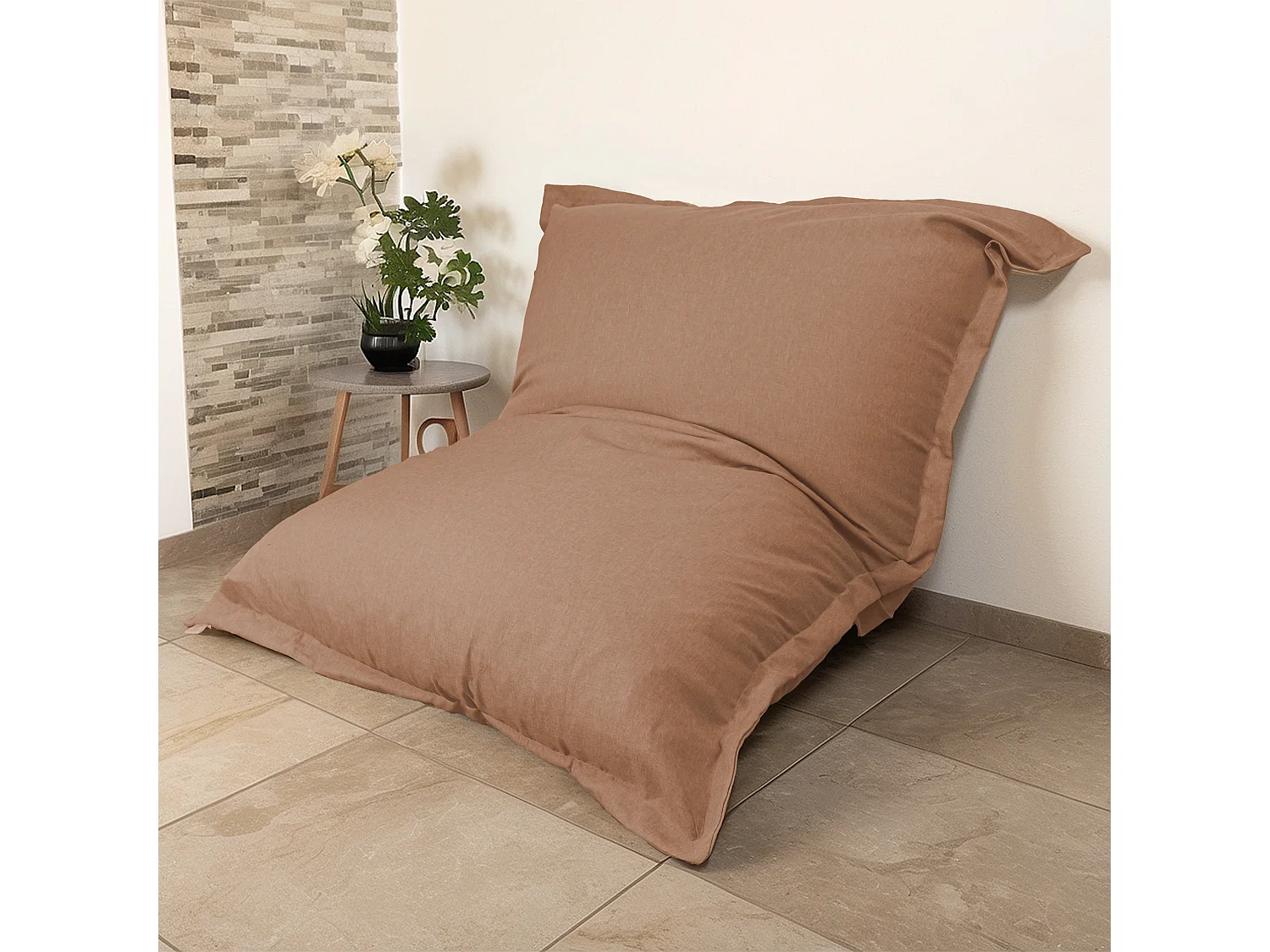 Pouf intérieur XXL Housse effet lin marron 190x155cm