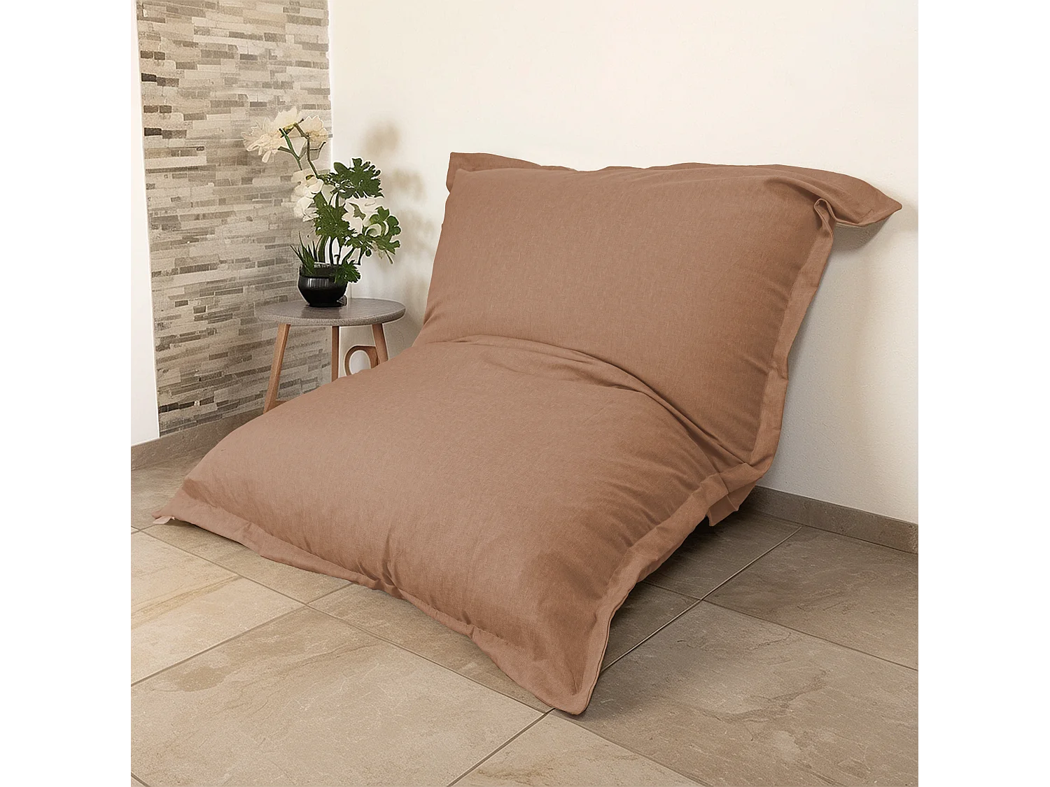 Pouf Intérieur XXL - Housse effet Lin - 190x155cm  - Marron