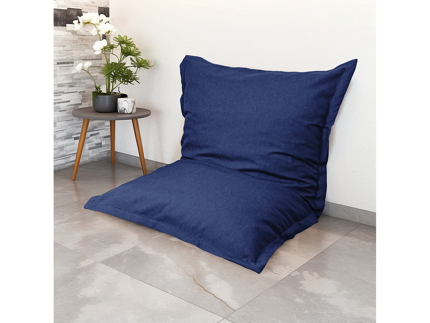 Pouf Intérieur XL - Housse effet Lin - 150x100cm - Bleu