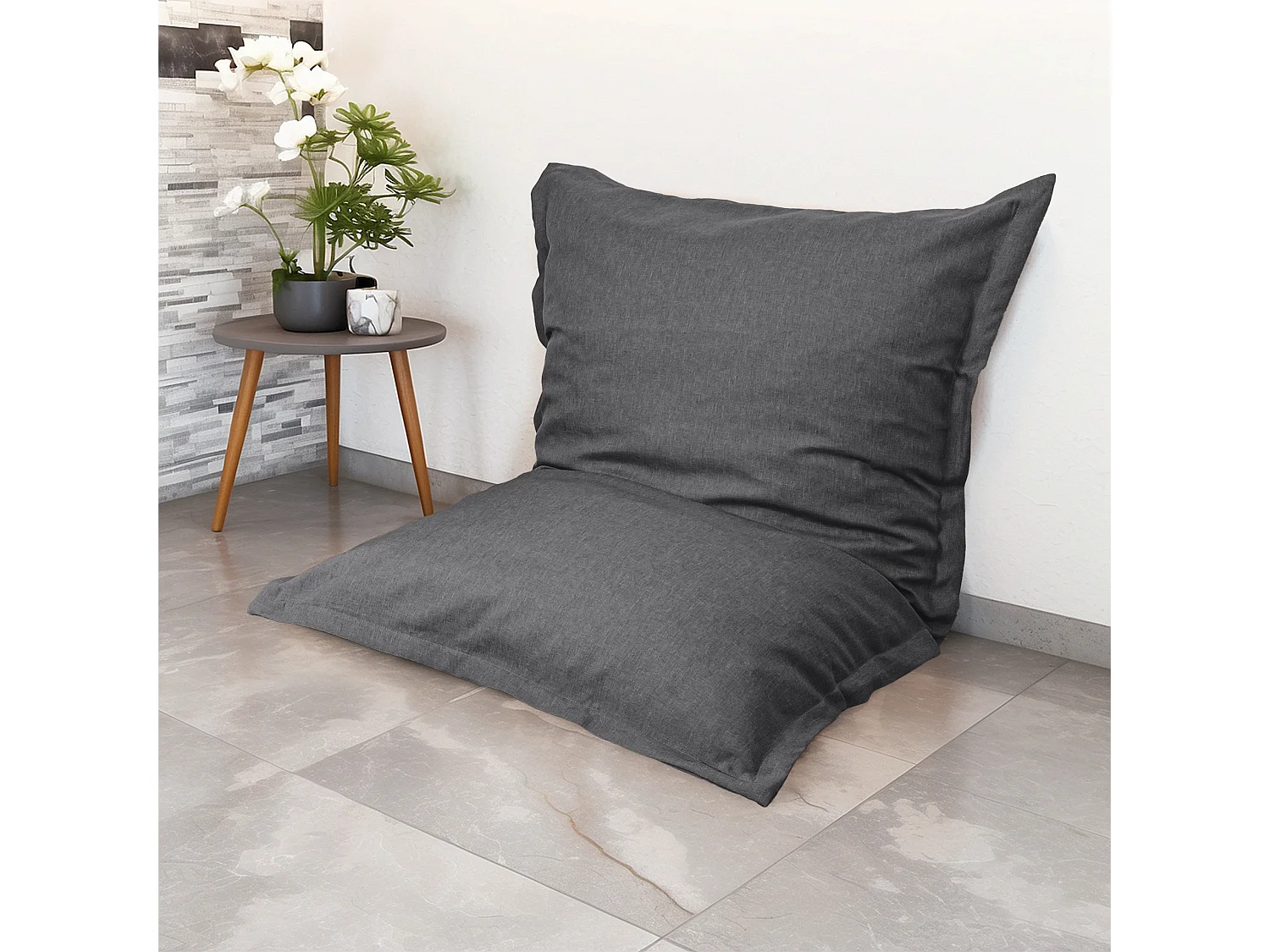 Pouf intérieur XL Housse effet lin gris chiné 150x100cm