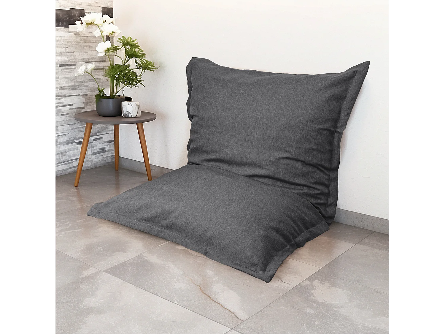 Pouf intérieur XL Housse effet lin gris chiné 150x100cm