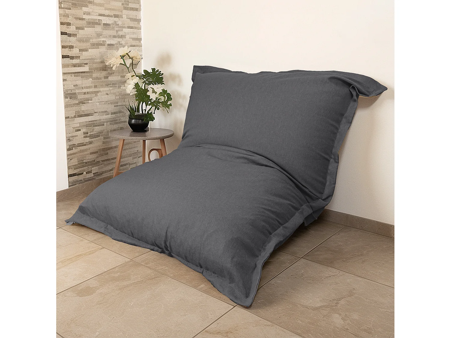 Pouf intérieur XXL Housse effet lin gris chiné 190x155cm