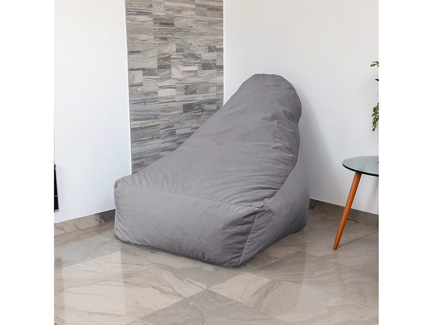Pouf fauteuil XXL tissu velours - 120x70x90 cm - Gris
