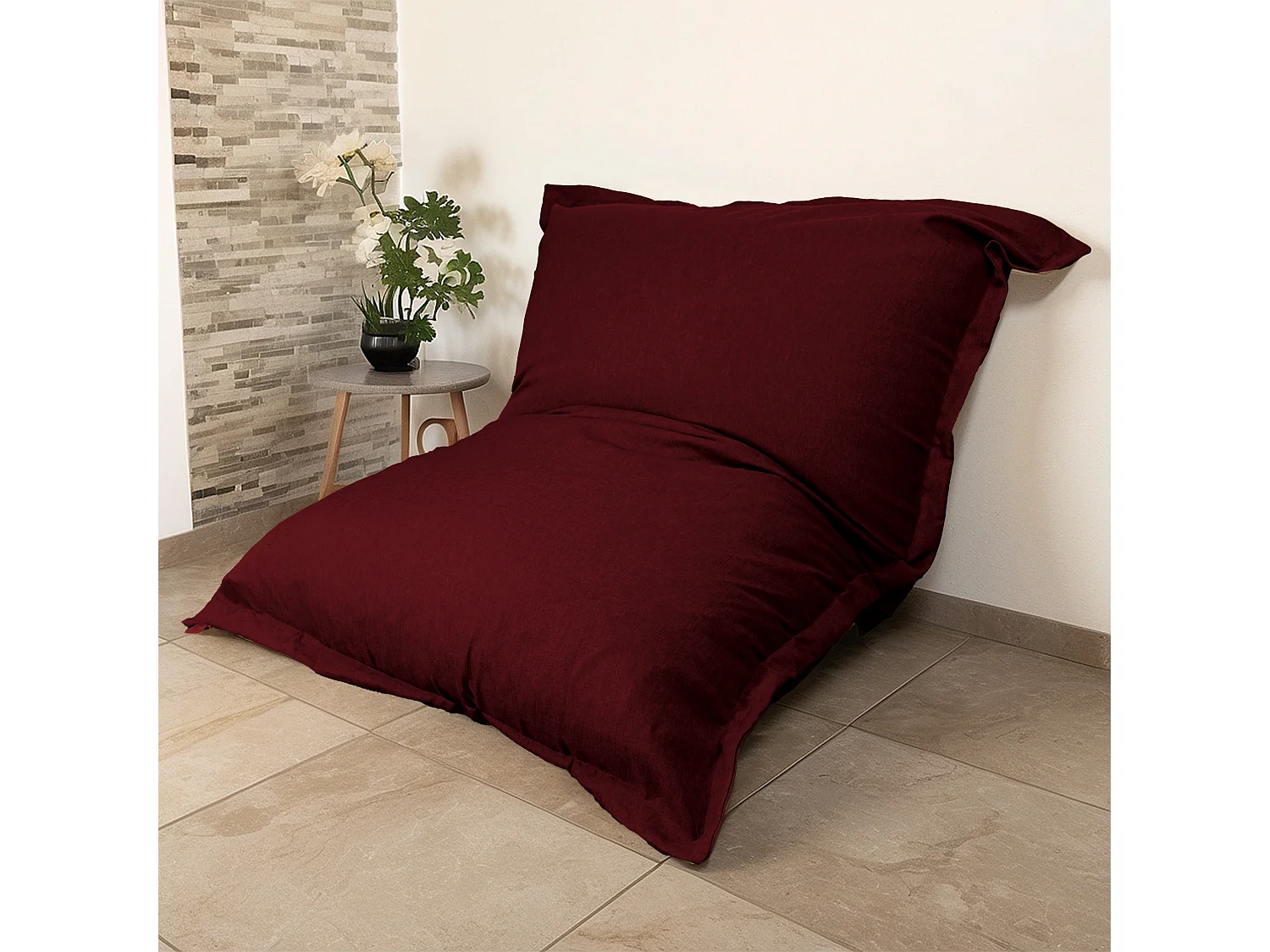 Pouf intérieur XXL Housse effet lin prune 190x155cm