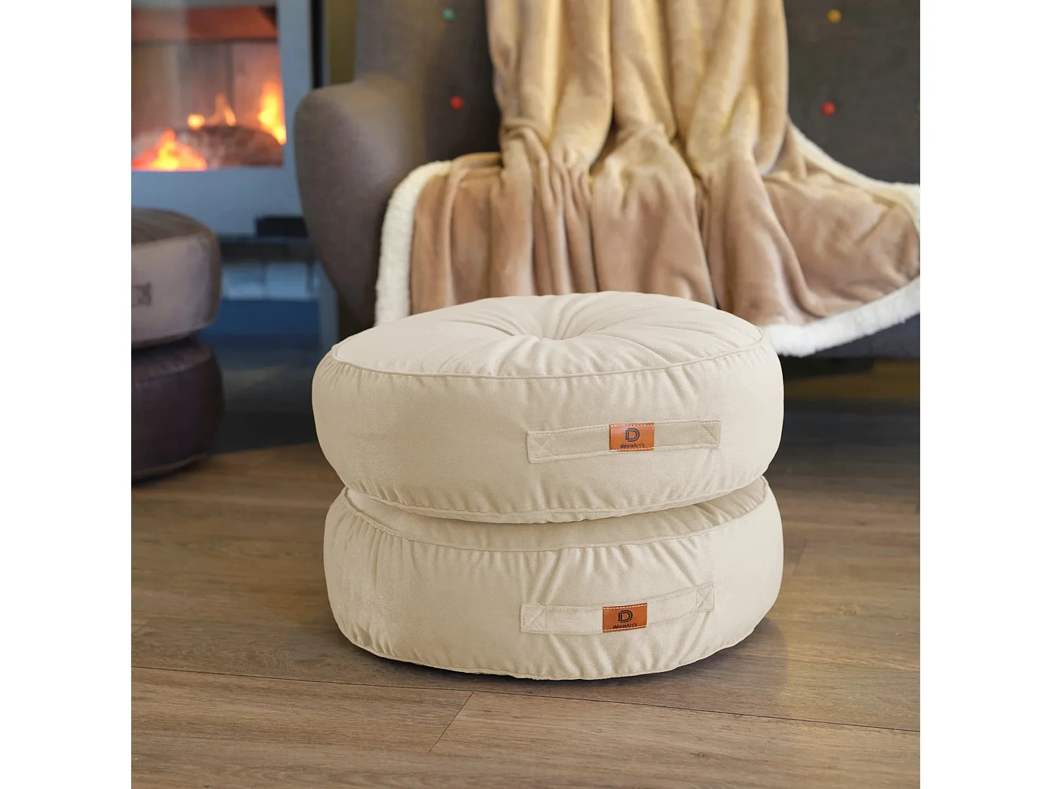 Pouf en velours diamètre 60 ensemble de 2 - crème