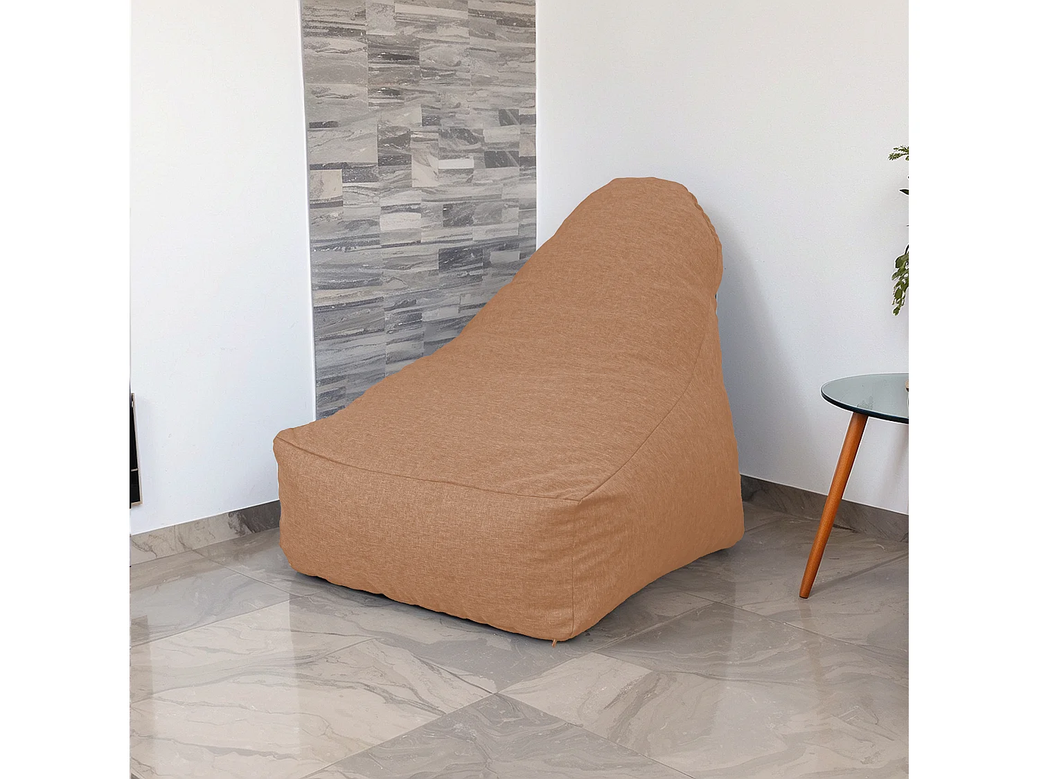 Pouf fauteuil XXL d'intérieur en tissu effet lin - 120x70x90 cm - Marron